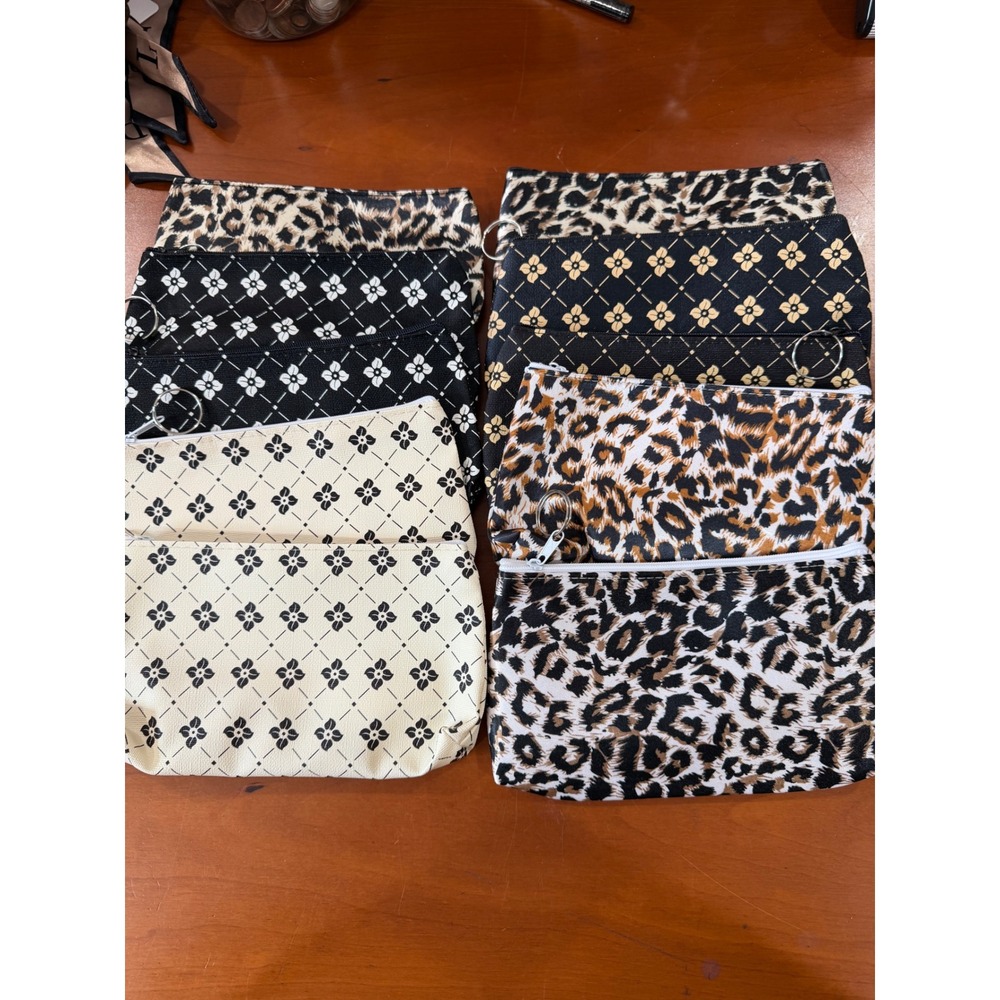 Lot of 10 Zippered Cosmetic Makeup Pouches Leopard Floral Print Travel Bags
